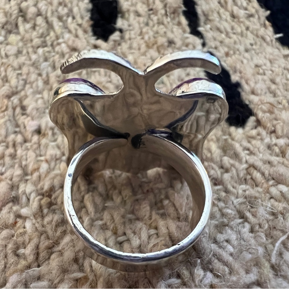 ❤️ Purple Dahlia Kingman Turquoise Butterfly Adjustable Sterling Ring 9.4 Gm - Picture 14 of 15